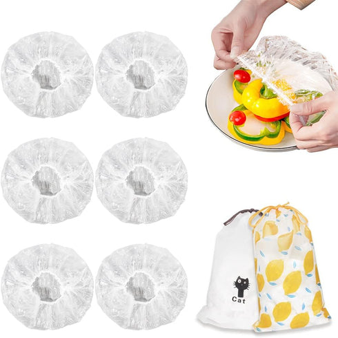 200PCS Reusable Plastic Bowl Covers, Elastic Food Storage Covers, Stretch Plastic Wrap for Food, Outdoor Picnic