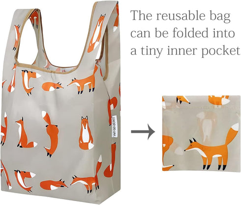 allydrew 2 Pack, 1 JoliBag Nylon Reusable Grocery Bag, Foxes