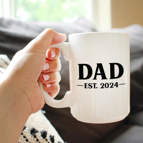 Dad Est 2024 - Large 15oz White Ceramic Mug - New Father Coffee Gift for First Time Parents