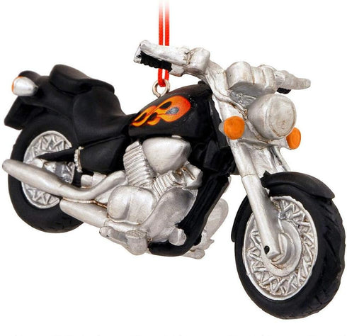 Black Motorcycle Hanging Christmas Ornament with Flames, Resin