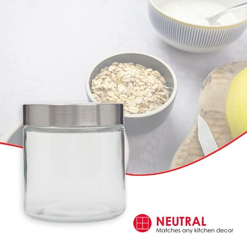 Home Basics Small Kitchen Canister, Clear Glass with Stainless Steel Lid, for Flour, Sugar, Coffee, Snacks
