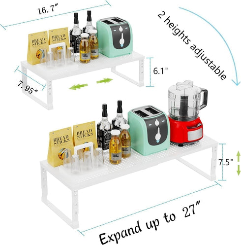 Expandable Cabinet Shelf Organizer: Storage Spice Rack Shelves for Kitchen, Stackable Adjustable Pantry Cupboard (1