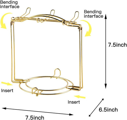 YOLIFE Gold Tea Cup Holder Display Stand - Metal Rack for 6 Cups and Saucers, Foldable Organizer
