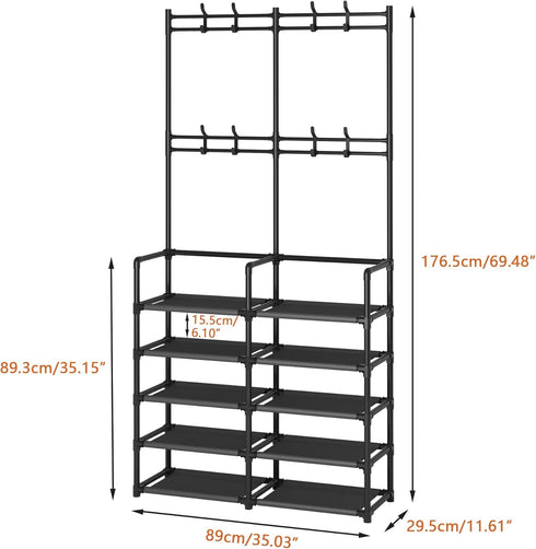 5-Tier 8 Laiensia Entryway Coat Rack, Coat and Shoe Rack, Entryway Bench Storage Organizer with Hooks for Bedroom