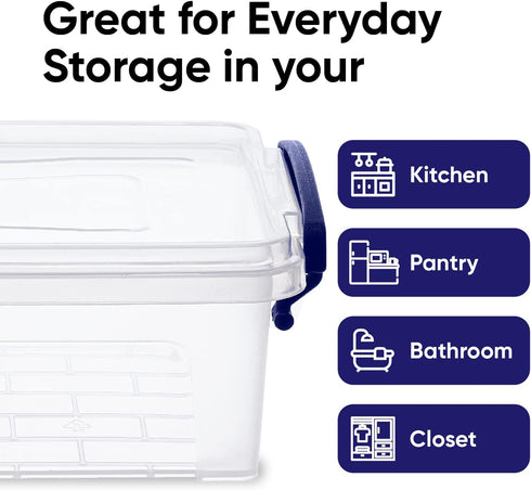 Superio Mini Storage Bins with Lids, Clear Plastic Containers, Stackable Totes, BPA Free, 1.25 Qt, 2 Pack