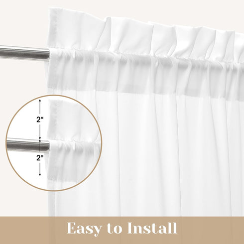 HOMEIDEAS Non-See-Through Sidelight Curtains, 2 Panels Privacy Semi Sheer Door Window Curtains, White