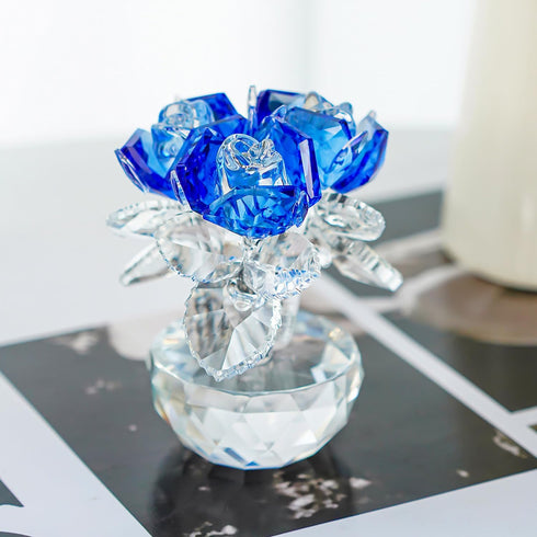 H&D HYALINE & DORA Blue Crystal Rose Flowers Figurines Ornament with Gift Box