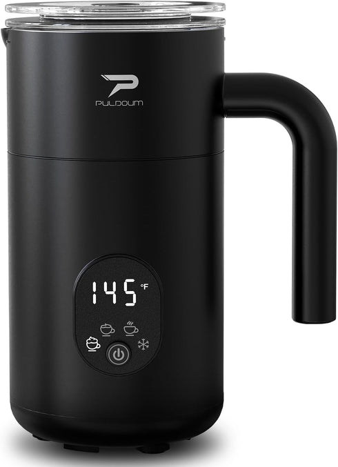 Puldoum Milk Frother and Steamer 4 in 1 Automatic Coffee Steamer Frother, 11.8OZ