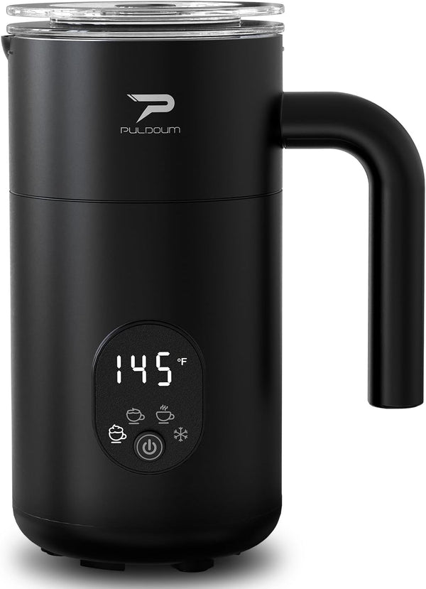 Puldoum Milk Frother and Steamer 4 in 1 Automatic Coffee Steamer Frother, 11.8OZ
