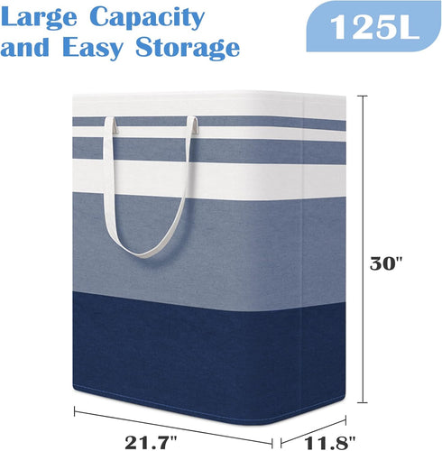 BlissTotes 3-Pack Laundry Basket, Waterproof Hamper, Collapsible Tall Clothes Hamper, Gradient Blue, 125L