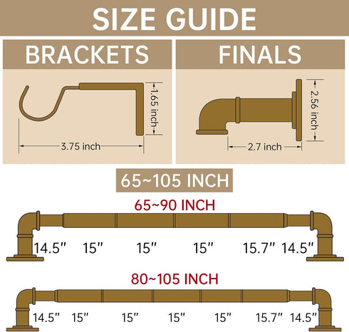 Industrial Curtain Rods for Windows, Blackout Wrap Around Curtain Rod, 48 to 84 Inches, 7/8 Inch Diameter