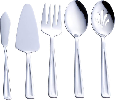 GoGeiLi 5-Piece Hostess Serving Utensil Set, Stainless Steel Flatware Includes Pie Server, Serving Spoon, Slotted