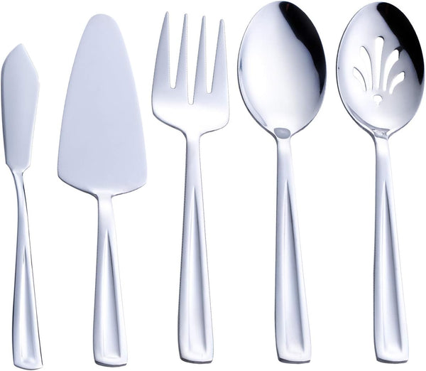GoGeiLi 5-Piece Hostess Serving Utensil Set, Stainless Steel Flatware Includes Pie Server, Serving Spoon, Slotted