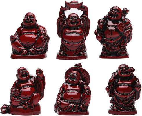 BRABUD Feng Shui Red Resin Laughing Buddha Statue Figurines Set of 6 BS001