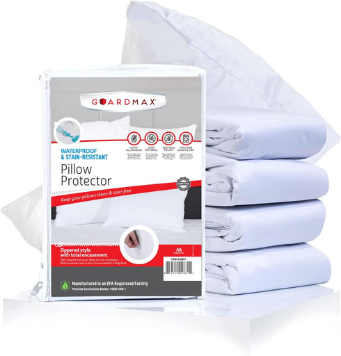 Guardmax Waterproof Pillow Protector with Zipper, Body Size (1 Pack) - Bed Bug Proof Pillow Covers, 20 X 55