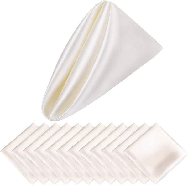 Aneco 12 Pieces Satin Napkin, 20 x 20 Inches Dinner Napkins for Weddings Party Decoration (Ivory)