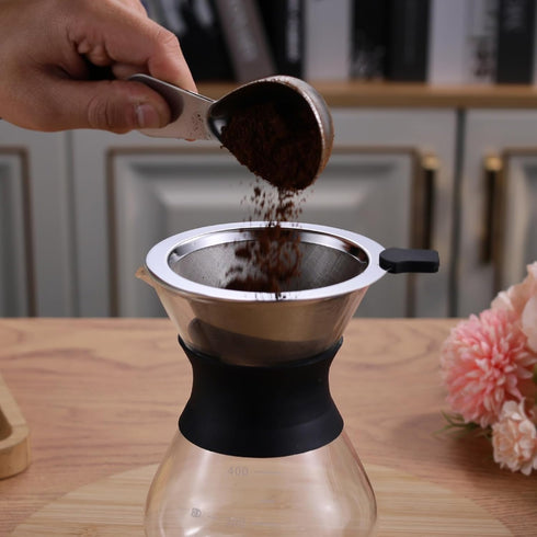 Small Size Pour Over Coffee Dripper, CAMPINGLIFE Reusable Stainless Steel Maker for 1-2 Cup (Silver)