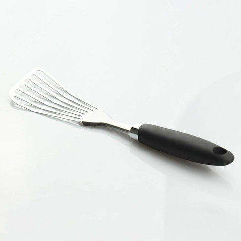 304 Stainless Steel Fish Spatula - Non-Slip Ergonomic Handle Slotted Spatula, Black for Cooking