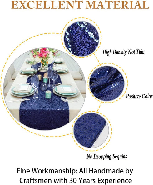 ShinyBeauty 2 Pack Navy Blue Sequin Table Runners | 12in x 108in Elegant Dining Table Accessory for Fall & Christmas
