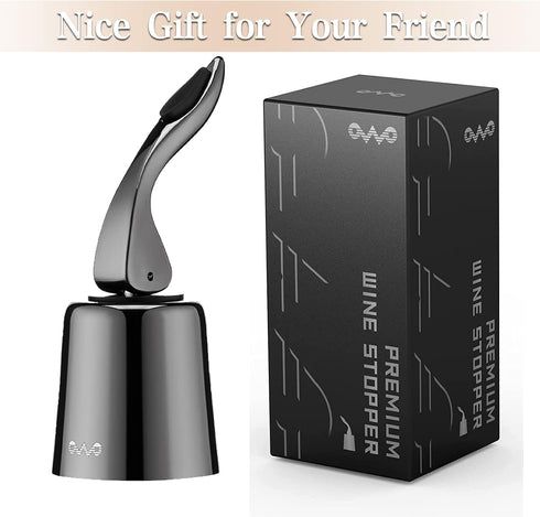 OWO Stainless Steel Wine Bottle Stopper, Reusable Wine Saver with Silicone Seal, Decorative Bottle Sealer (Metal Black,