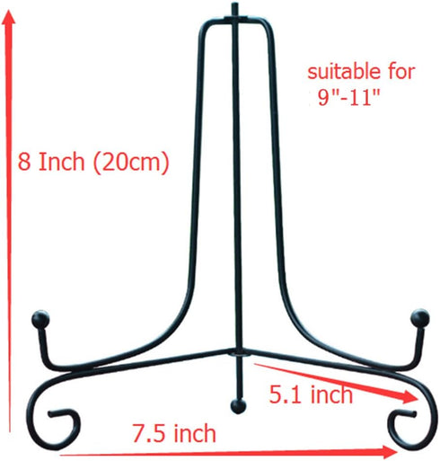 (4 Pack) 8" Black Iron Easel Display Stand for Photo Holder, Cookbooks, Plates, Tablets, Art