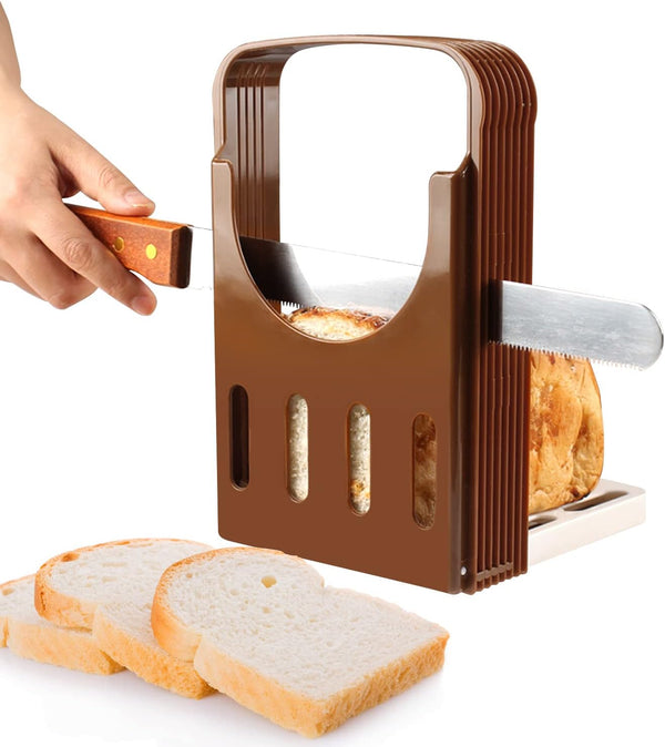 Bread Slicer Toast Cutter Kitchen Tools, Foldable Sandwich Slicing with 4 Thickness for Homemade Bread, 8.7 * 5.5 *