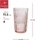 Bormioli Rocco Romantic Set Of 4 Tumbler Glasses, 11.5 Oz. Colored Crystal Glass, Cotton Candy Pink