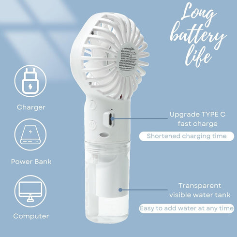 Portable Mini Fan with Mist, Rechargeable Handheld Misting Fans for Travel, Office, Outdoor Use