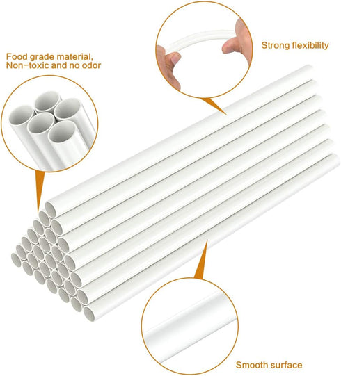 White Plastic Cake Dowel Rods - 12 Inch Length, 0.4 Inch Diameter for Tiered Cake Construction and Stacking