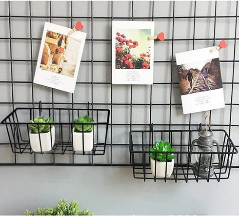 3 Pack Wire Baskets, Wall Grid Panel Hanging Storage Baskets for Kitchen, Bathroom, and Bedroom Organization