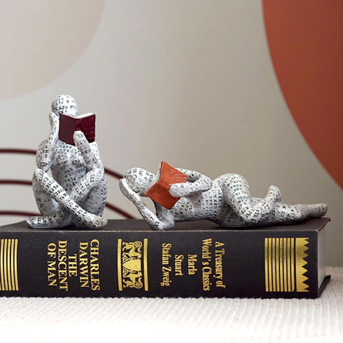 3 Pcs Reading Women Figurine, Thinker StatueModern Bookshelf DecorAesthetic SculptureRoom Decor Modern Abstract