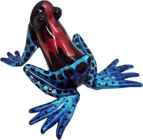 ChangThai Design Tiny 2¼" Black Red Blue Spotted Frog Figurine - Miniature Hand Blown Painted Glass