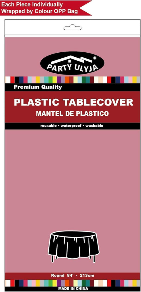 Pink Plastic Tablecloths 2 Pack - Disposable 84 Inch Circle Table Covers for BBQ, Birthday, Wedding, 6 ft Round Use