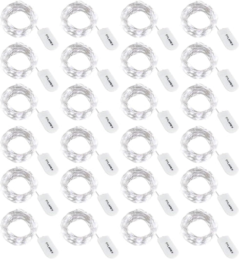 CYLAPEX 24 Pack Cool White Fairy Lights String, 3.3ft 20 LEDs Battery Operated Silver Coated Copper Wire for DIY Decor