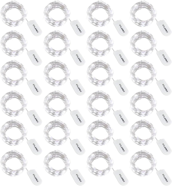 CYLAPEX 24 Pack Cool White Fairy Lights String, 3.3ft 20 LEDs Battery Operated Silver Coated Copper Wire for DIY Decor
