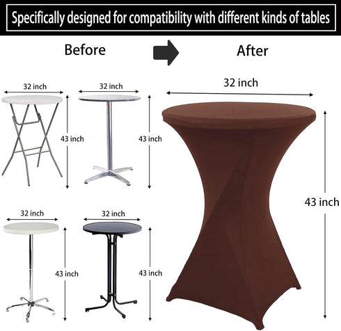 2 Pack 32x43 Inch Cocktail Table Covers - Spandex Round High Top Tablecloth - - Coffee Stretch Fitted Highboy Table