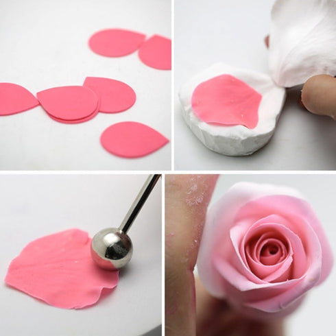 AK ART KITCHENWARE Peony Cutter & Veiner Cake Decorating Supplies - Stainless Steel Cookie Cutter & Silicone Mold