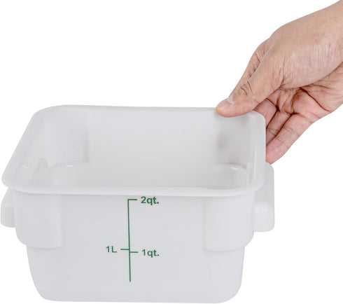 Restaurantware Met Lux 2 qt Square White Plastic Food Storage Container with Green Volume Markers, 10 Count Box