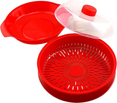 Microwave Steamer for Vegetables, Fish, Poultry & Rice – BPA-Free Cooking Container, Red, Dishwasher Safe