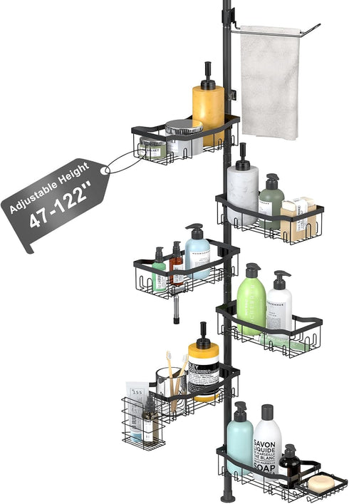 Tondid Shower Caddy Corner, 6 Tier Tension Pole Rod Bathroom Organizer Shelves, Adjustable
