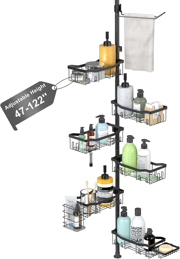 Tondid Shower Caddy Corner, 6 Tier Tension Pole Rod Bathroom Organizer Shelves, Adjustable