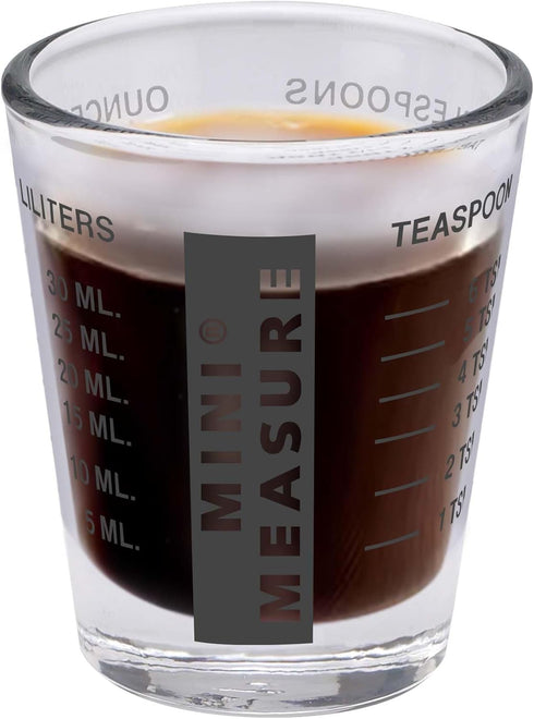 Kolder Mini Measure Heavy Glass, 20-Incremental Measurements, Multi-Purpose Liquid and Dry Measuring Shot Glass, Black