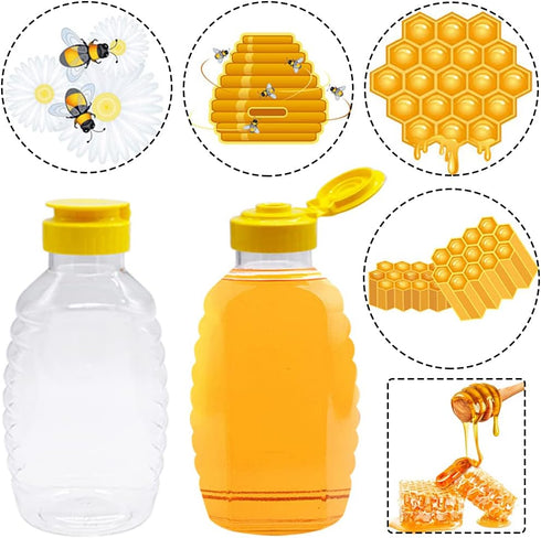 Qinsihwn 8 Pack 16oz Clear Plastic Honey Bottles,Refillable Food Grade Honey Container,Squeeze Honey Bottle With Leak