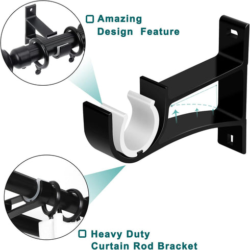 6 Pack Heavy Duty Curtain Rod Bracket, Curtain Rod Holders for Wall Drapery Rod Hangers, Black