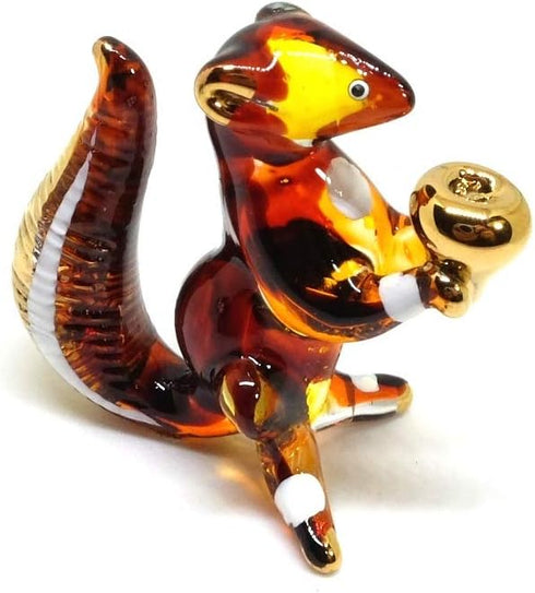 Handmade Mini 2" Cute Squirrel with Walnut Figures, Blown Glass Art Collectible Figurine Gift
