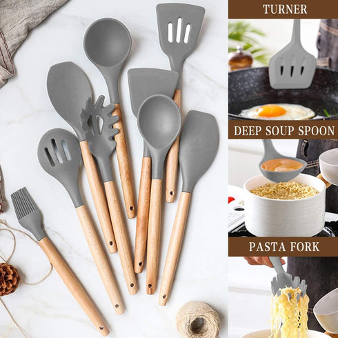 Umite Chef Kitchen Cooking Utensils Set, 33 pcs Non-stick Silicone Spatula Set with Holder, Heat Resistant Gadgets