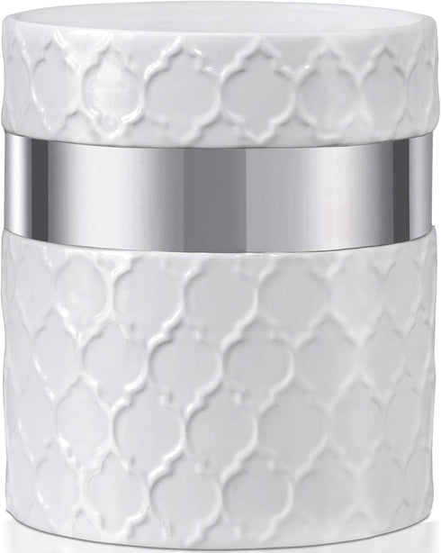 Home Acre Designs Large Ceramic Kitchen Utensil Holder, Farmhouse Countertop Crock in White/Silver