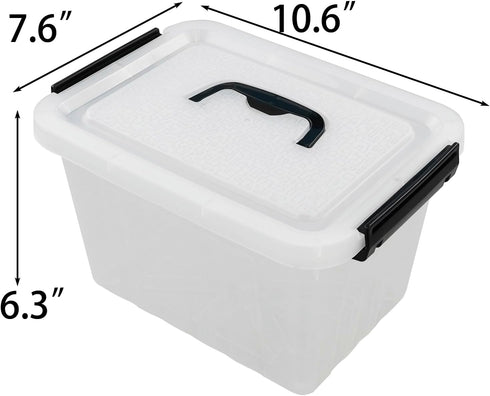 Kekow 6L Clear Storage Box, Plastic Latch Box with Black Handle, 4-Pack