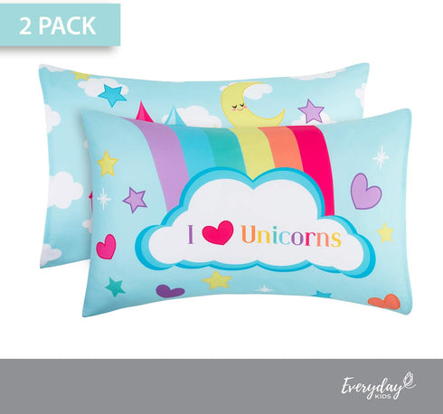 Everyday Kids 2-Pack Standard Size Pillowcases 20 x 26” - 100% Soft Microfiber, Unicorn Design