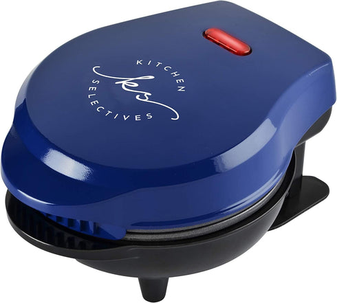 Classic Mini Waffle Maker by Select Brands: Cobalt Blue Non-Stick Iron for Traditional, Savory or Dessert Mini Waffles